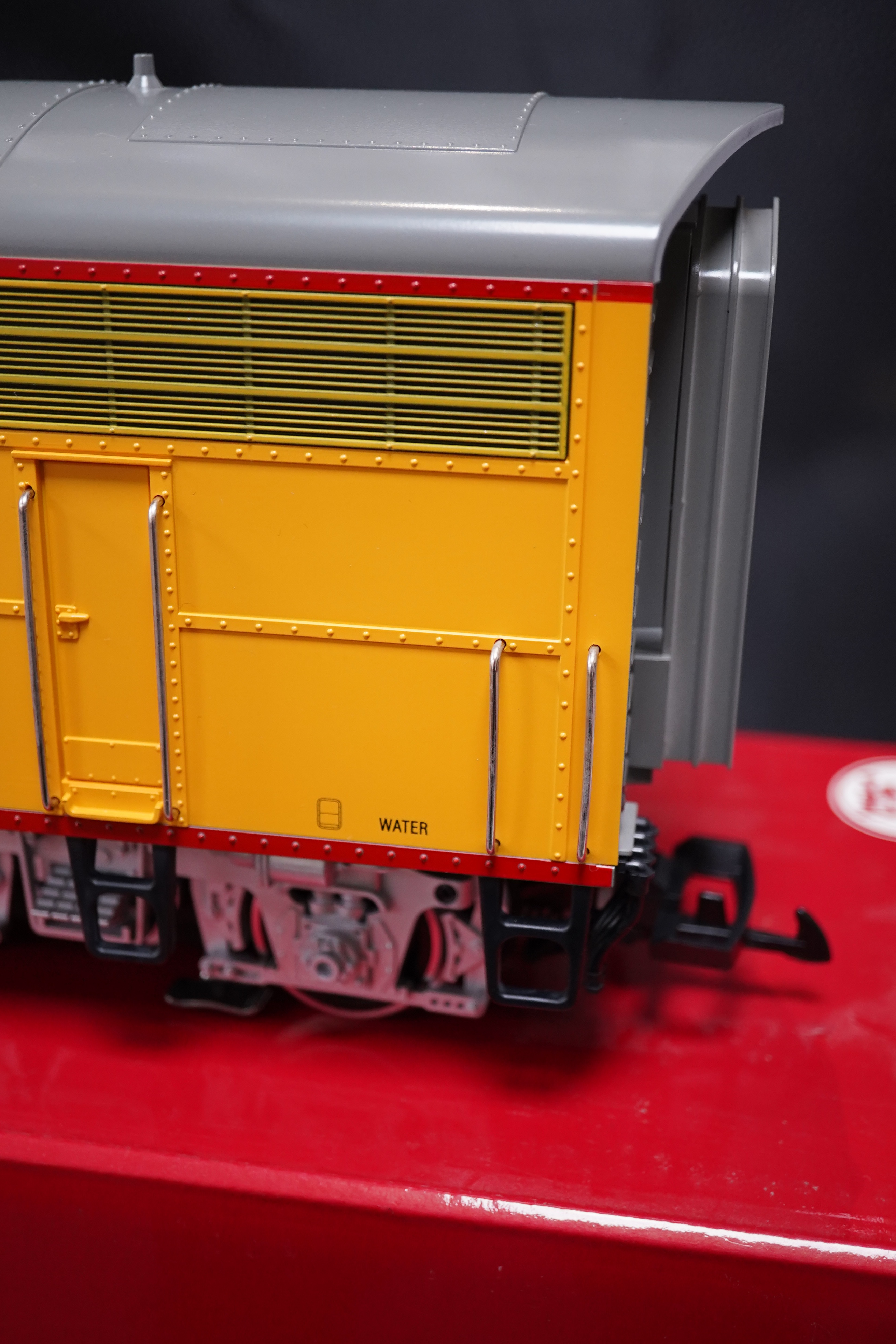 A boxed Lehman LGB (23570) G scale railway Union Pacific Bo-Bo diesel locomotive, 1464, in grey and yellow livery. Condition - good, evidence of very minor running wear only.